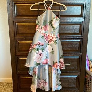 Jr girl dress, floral gray and pinks